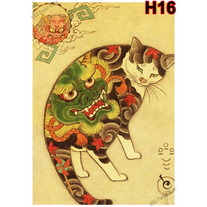 Áp Phích Treo Tường Trang Trí Phòng Khách / Quán Bar Hình Mèo Samurai Kiểu Nhật Bản Dễ Thương