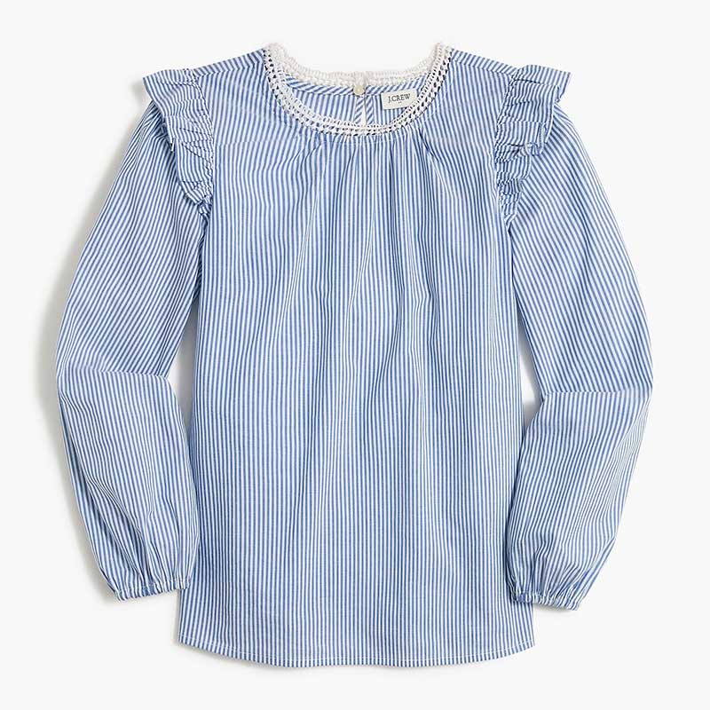 Áo kiểu nữ J.Crew Long Sleeve Ruffle Shoulder - nhiều màu