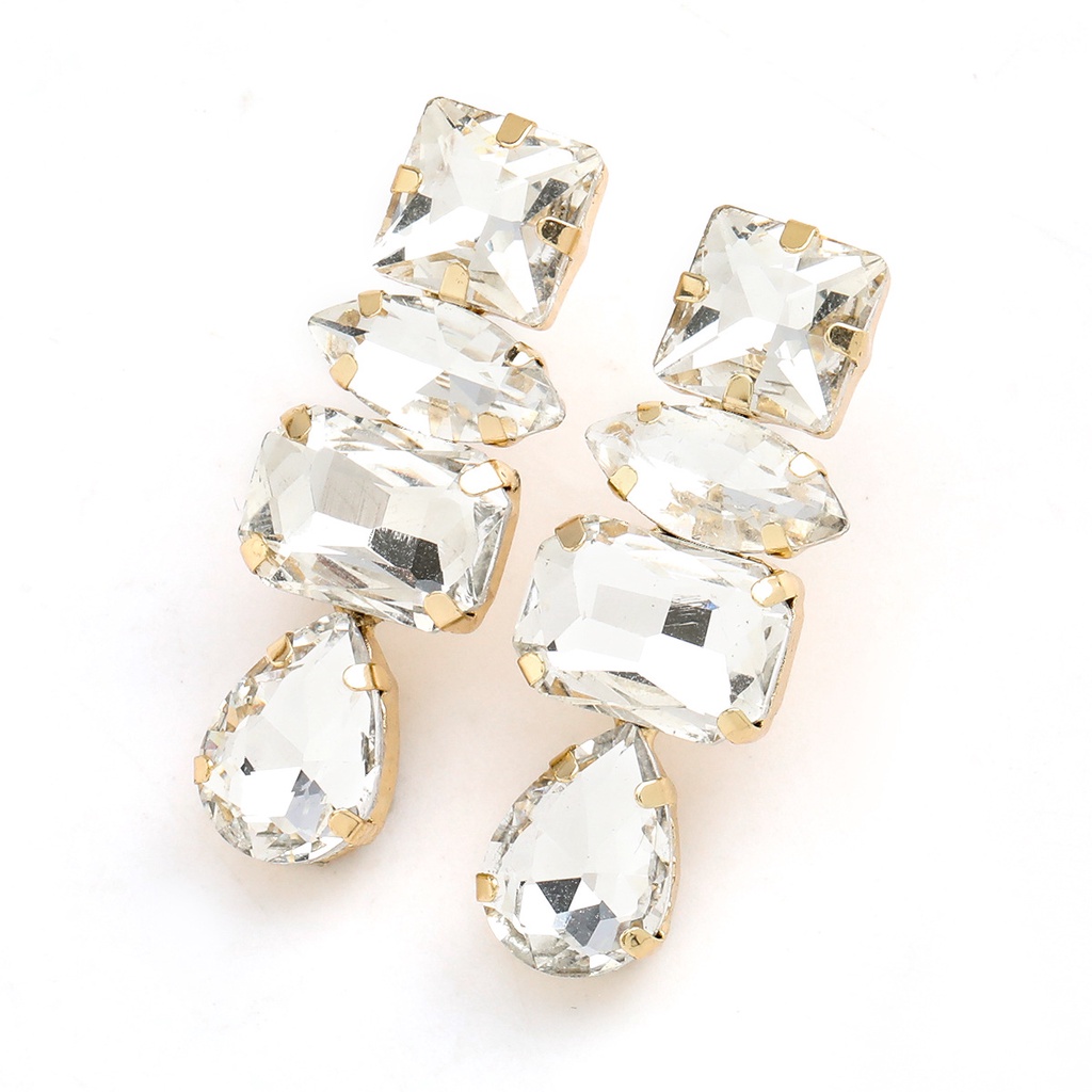 Khuyên tai PINKDUDU PD347 hợp kim mặt thủy tinh dáng vuông/ giọt nước đính đá lấp lánh thời trang cho nữ