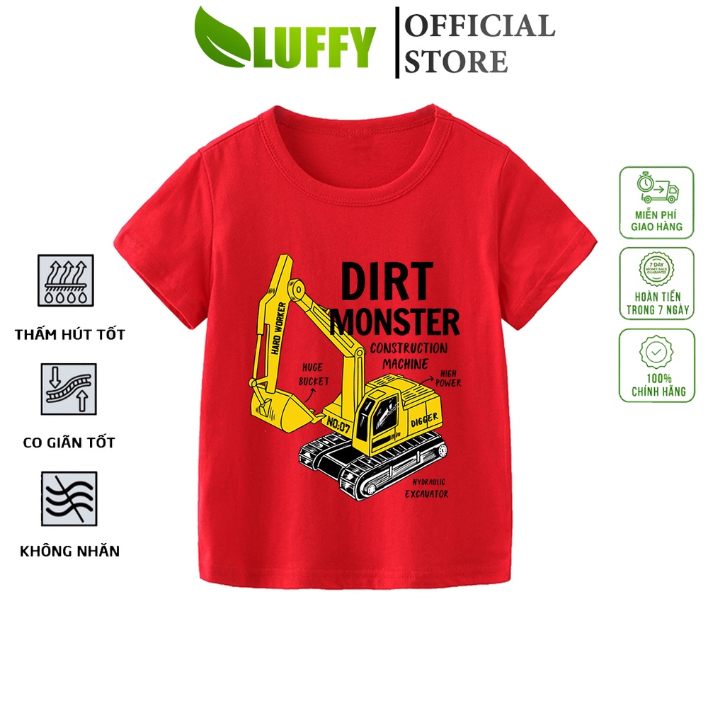 Áo thun bé trai Luffy Store in hình Xe cần cẩu 1 chất cotton thoáng khí cao cấp Quần áo trẻ em từ 8-35kg ALUF111