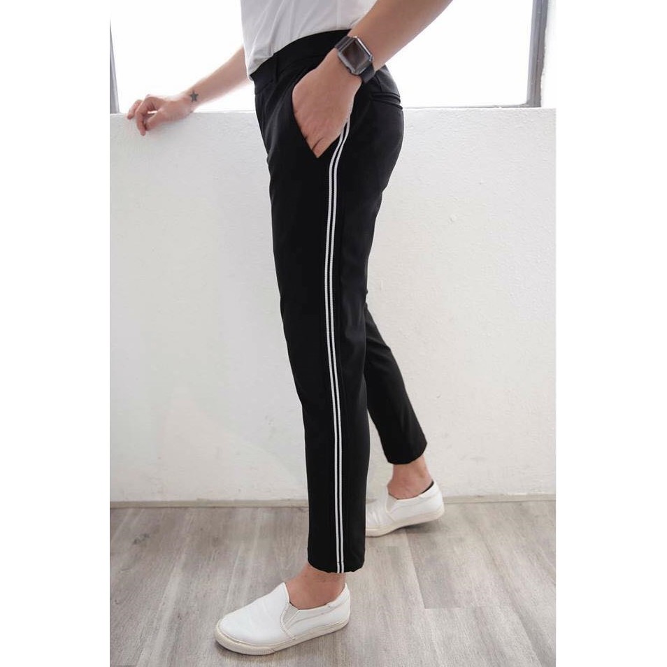 Quần Âu Nam Hàn Quốc Màu Đen Mix Sọc Viền Trắng Mẫu Mới Nhất 2019 | BigBuy360 - bigbuy360.vn