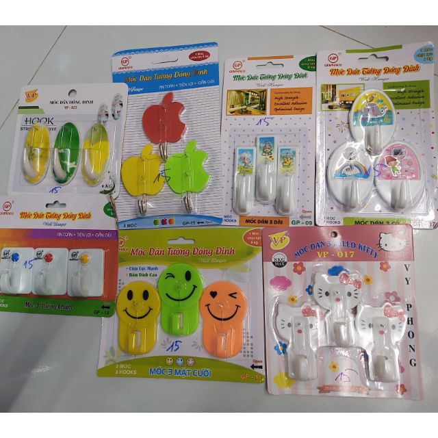 Vỉ 3 Móc Dán Có Đinh Đóng Tường Cute