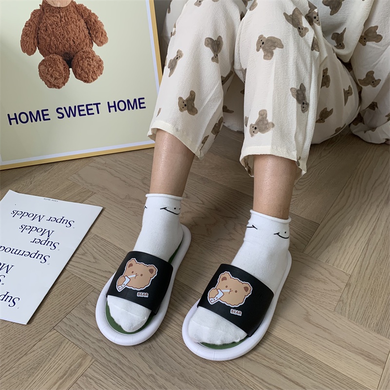 JY083 Quai  GBEAR 1  Dép quai ngang mặt gấu đế tròn dễ thương, giá học sinh,  dép mềm