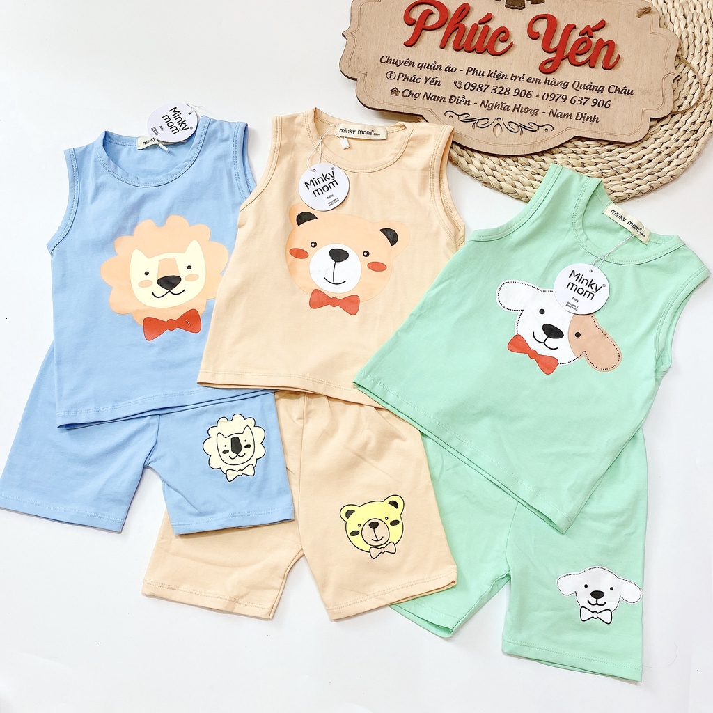 Bộ Ba Lỗ Cotton 100 % Minky Mom In Họa Tiết Gấu-Chó-Sư Tử Cho Bé (9-19kg) (SP001313 )