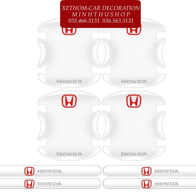 (Honda) Bộ 10 Miếng Dán Silicon Chống Xước Hõm Cửa, Tay Nắm Cửa và Gương Có Logo Hãng Xe Honda