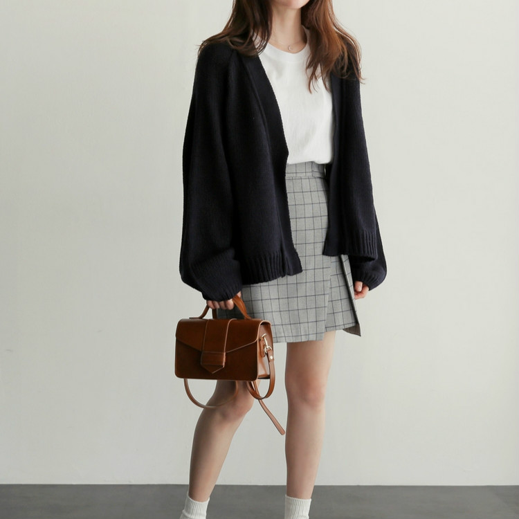 Áo khoác cardigan dệt kim dáng rộng màu trơn phong cách mùa thu cho nữ