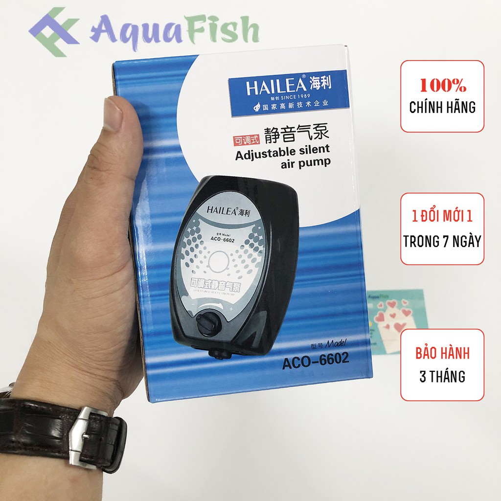 Máy Sủi Khí Oxy 1 Vòi HAILEA ACO-6602 Cho Bể Cá Dưới 150L (máy sục khí oxy chạy êm, tặng kèm 1 dây quả sủi)