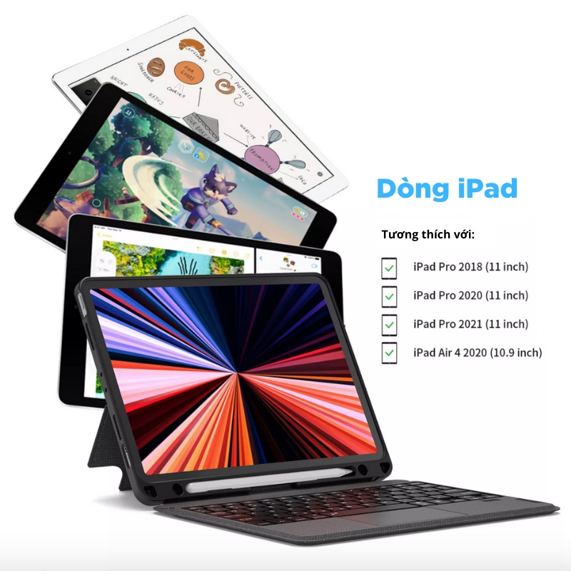 Ốp Lưng/BaoDa/Case Bàn Phím Máy Tính Bảng Bluetooth Đèn Led Phím, Trackpad Mượt, Có Thể Tháo Rời Bàn Phím WIWU Mag Touch