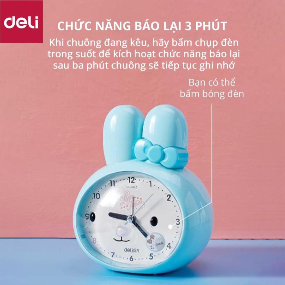 Đồng hồ báo thức thỏ hoạt hình Deli - Trắng/ Xanh/ Hồng - 8803 [Deli]