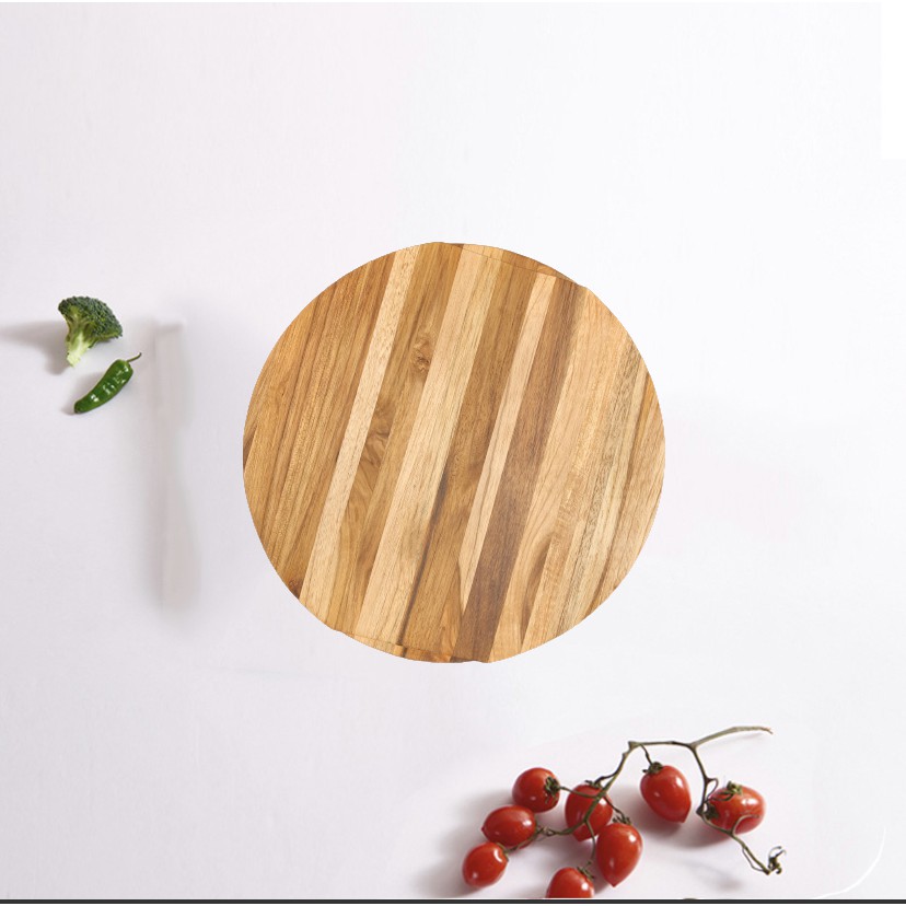 Thớt gỗ tròn teak hình tròn có viền cầm R- 27 cm giá rẻ - Wood Cutting Boards Hàng Xuất Khẩu Châu Âu