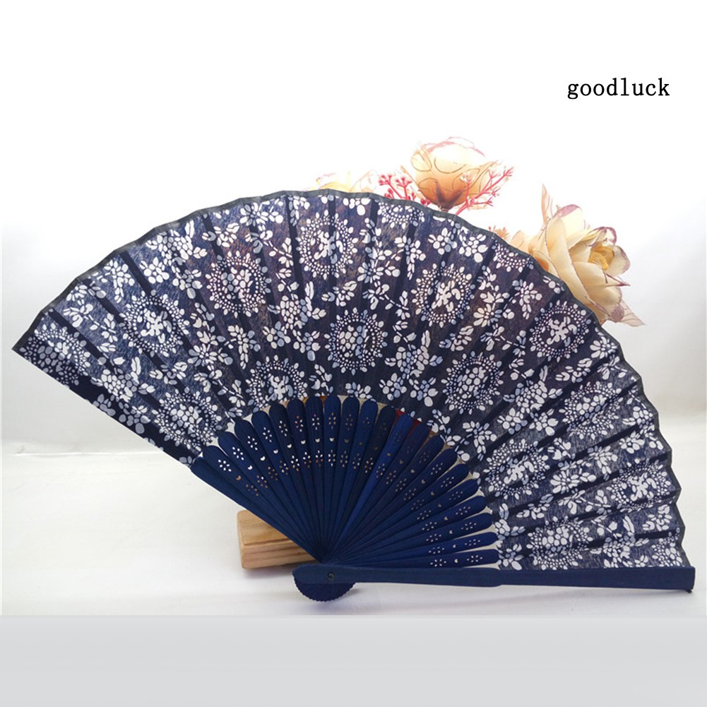 Quạt Xếp Cầm Tay 21cm Họa Tiết Hoa Phong Cách Retro