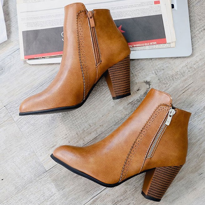 IELGY Giày bốt có khóa kéo gót vuông cao thời trang dành cho nữ