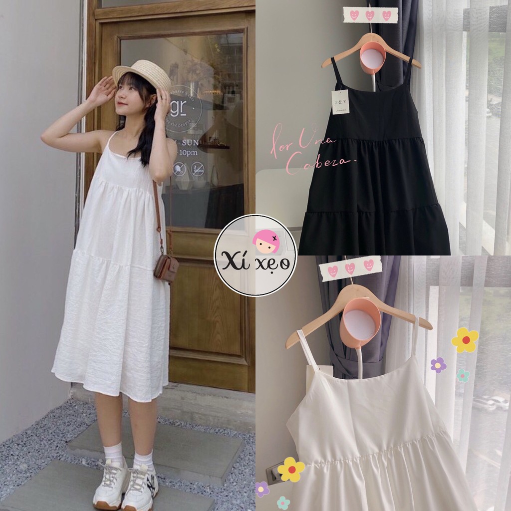 Váy 2 dây, đầm babydoll đen trắng babydoll phong cách ulzzang Hàn Quốc xixeoshop - V30
