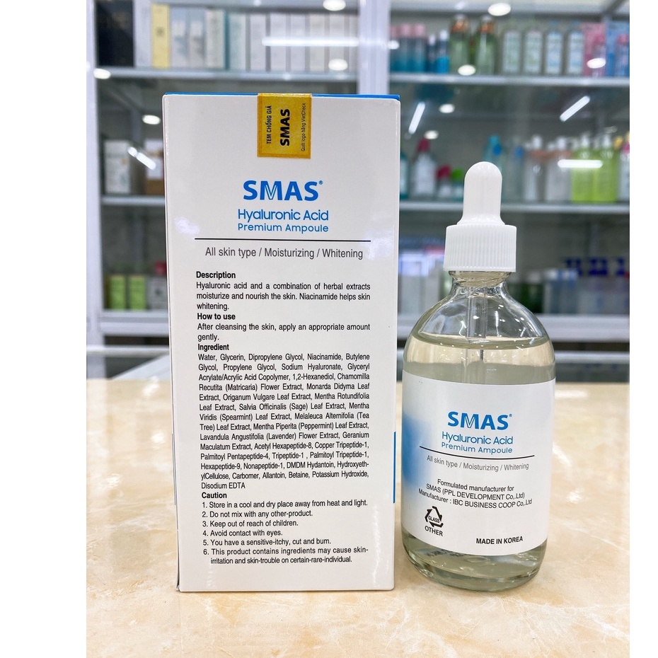 Serum Cấp Ẩm SMAS HA Plus Hyaluronic Acid Premium Ampoule 100ml Hàn Quốc