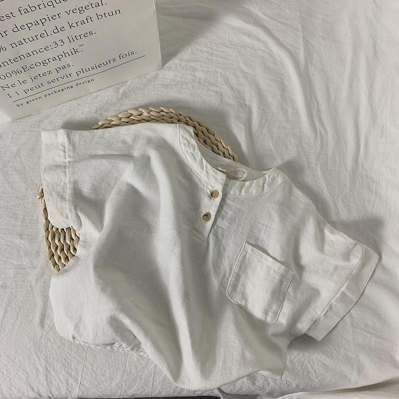 Áo Thun Cotton Lanh Mùa Hè Tay Cộc Dáng Rộng Phong Cách Hàn Quốc Nhật Bản Cho Bé Gái