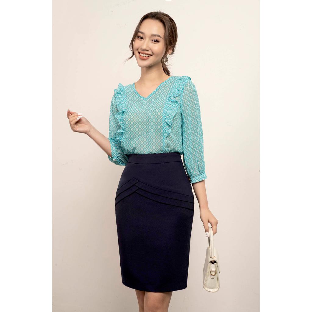 Chân váy bút chì, xếp nếp tà trước MMOutfit M-JU061221130