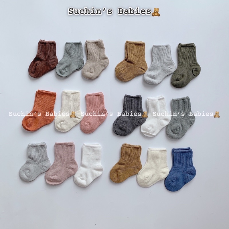 Set tất trơn 3 đôi cho bé Suchin TKID0016