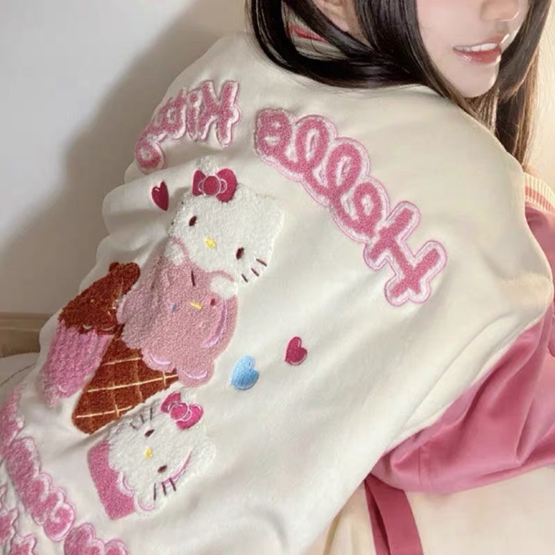 Áo khoác bomber mùa đông thêu hello kitty