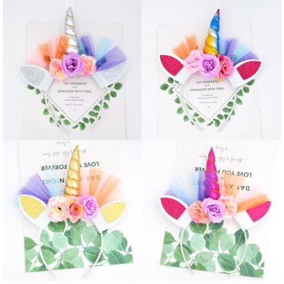 Băng đô phối hình sừng kỳ lân màu cầu vồng dễ thương dành cho bé