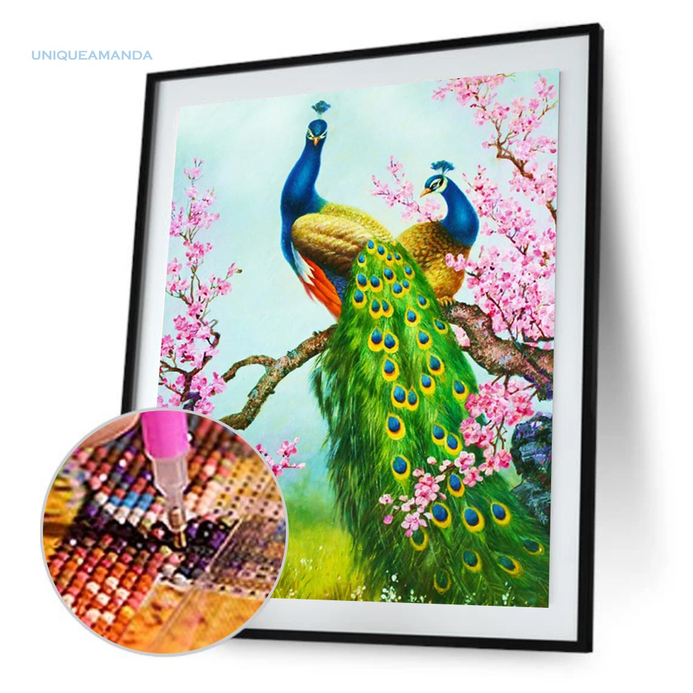 Tranh thêu chữ thập đính đá kim cương 5D DIY hình con công