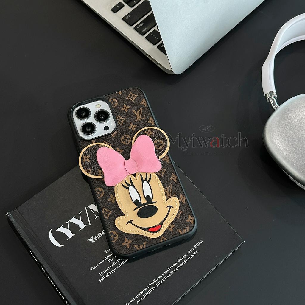 Ốp Điện Thoại Da In Hoạt Hình Mickey Minnie 3D Cho iPhone 14 13 11 12 Pro Max