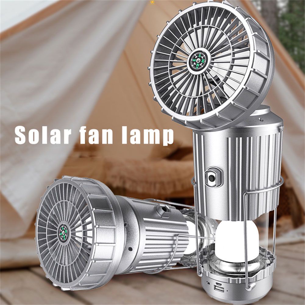 Quạt Năng Lượng Mặt Trời Tích Hợp Đèn LED Siêu Sáng 3 Trong 1 Có Thể Gấp Gọn Kèm Sạc USB Tiện Dụng Mang Theo Du Lịch Leo Núi Hurricane