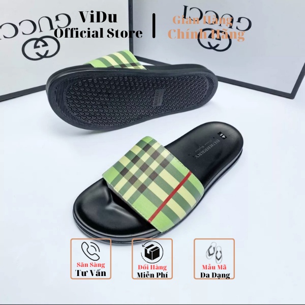 Dép nam thời trang Burberry ViDu 21153 màu mới quai kẻ hai màu  đế cao su đúc cao cấp, đi êm chân