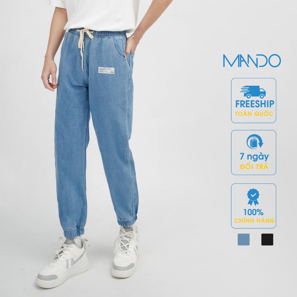 Quần Jean Jogger Nam MANDO Vải Bò Cao Cấp Họa Tiết Hình Mặt Cười Form Baggy Rộng Basic Unisex Thời Trang Hàn Quốc QJN042