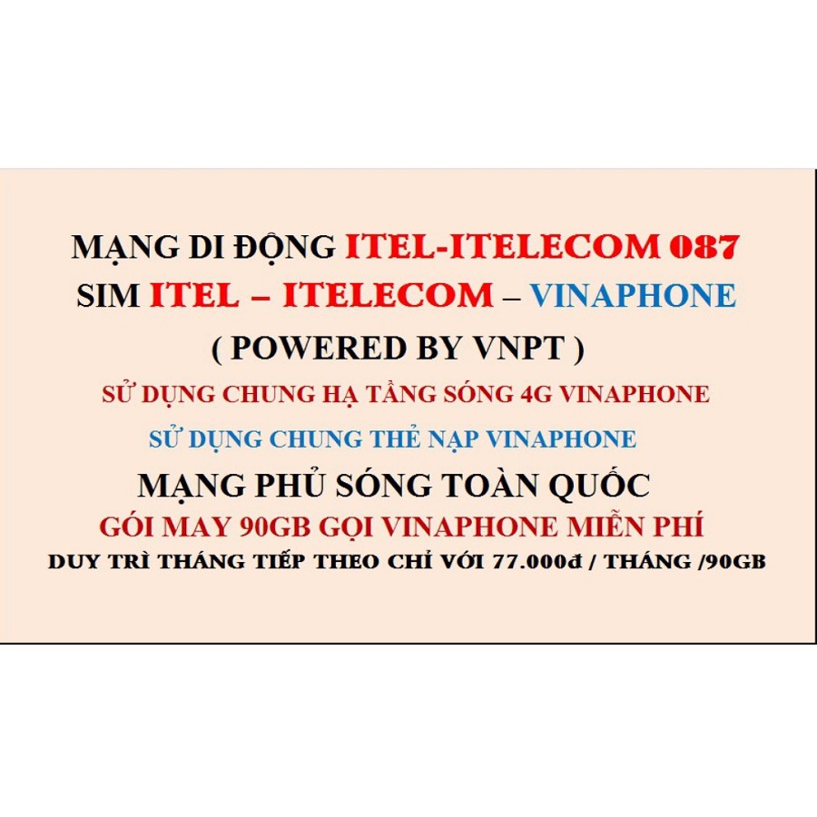 Sim 4G - 90GB/tháng - Chọn số B5 - 79k - Vinaphone & Itelecom free gọi vina & itel - chí 77k/tháng