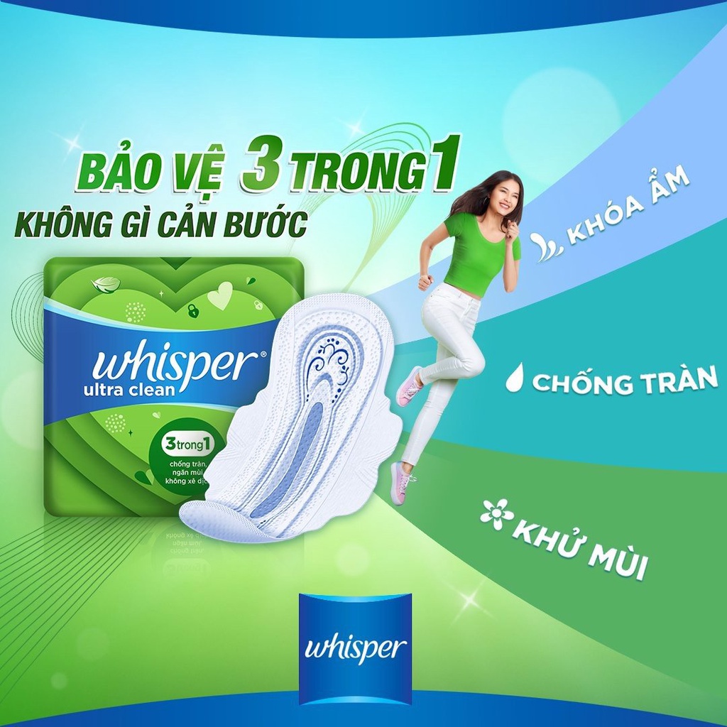 [10 Miếng] Băng Vệ Sinh Whisper Ultra Clean Siêu Mỏng Cánh Ngày Thường