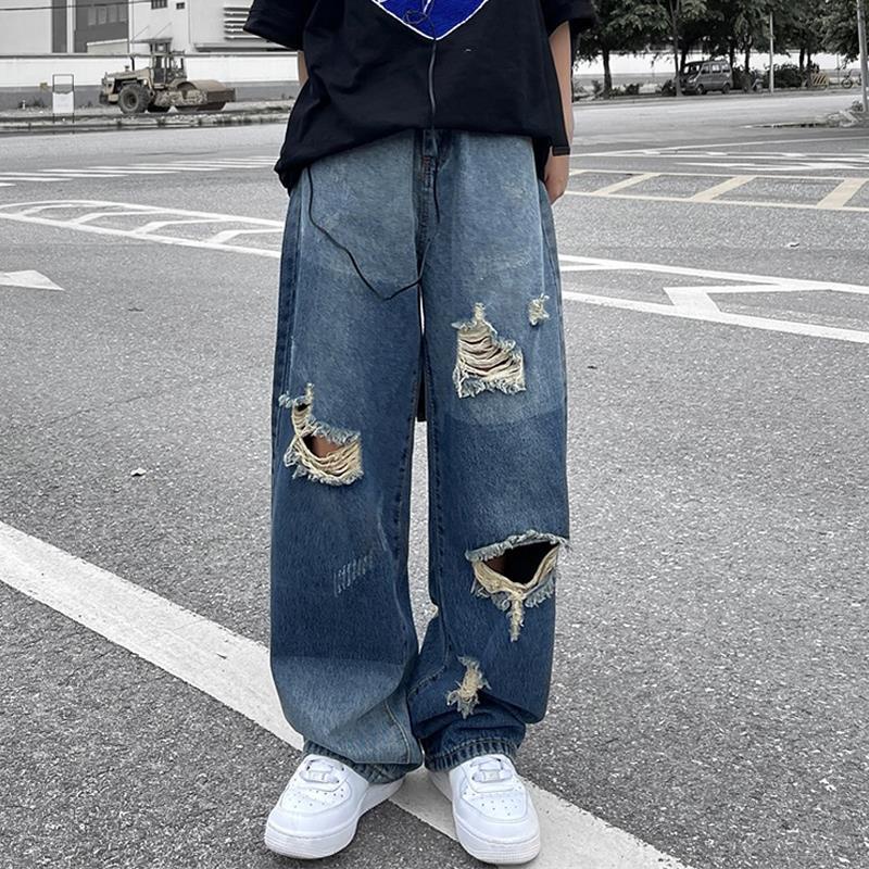 ﹍✹Quần Jeans Dài Phối Vết Rách Cá Tính Phong Cách Hàn Quốc Cho Nam