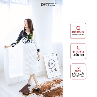 Chân váy 𝐂𝐂𝐇𝐀𝐓 dập ly quạt dáng xòe tiểu thư chất lụa cao cấp thời trang 11cdl2005lt