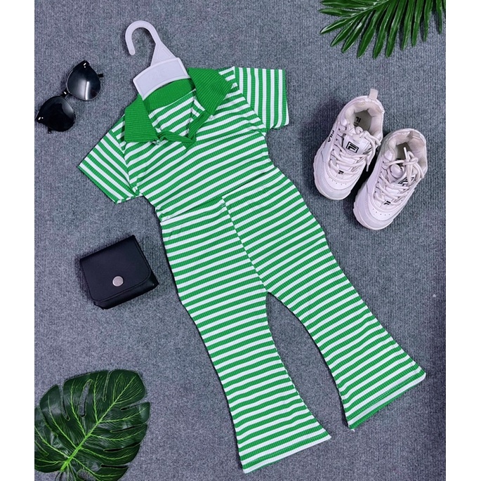 Set Áo Sọc Phối Quần Loe Thời  Trang Chất Thun Cotton 4 Chiều Co Dãn