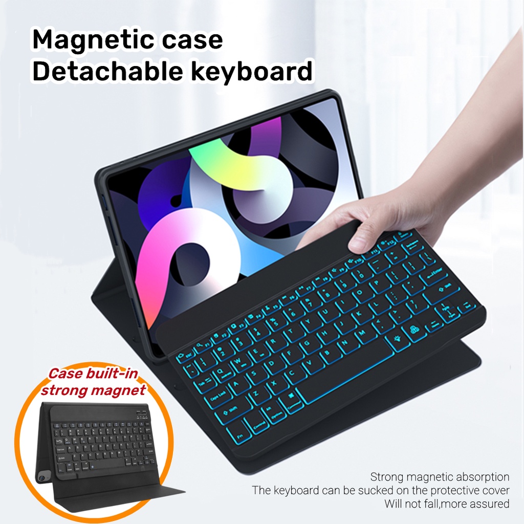 NIXXOS Bao Da Có Bàn Phím Bluetooth Không Dây Có Đèn LED Nền 7 Màu Cho iPad 10.2&quot; iPad 7th/8th/9th Gen 10.9&quot; Air4/Air
