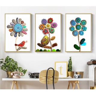 Bộ 3 tranh canvas treo tường hoa đá nhiều màu sắc trẻ trung 7582 - 30 x 45 cm x 3 tranh