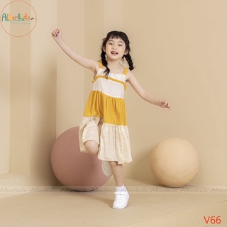 Váy alberkids hai dây thô đũi pha lụa cho bé gái màu vàng pha hoa nhí