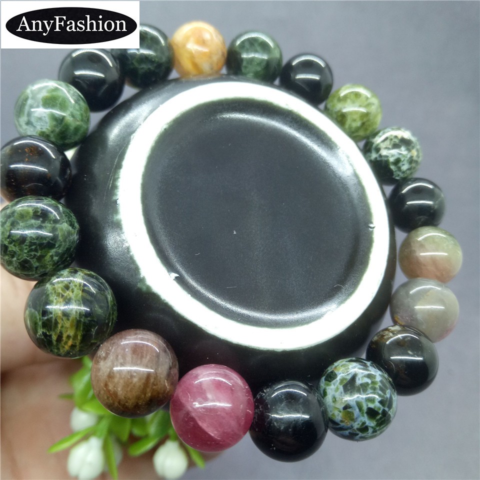 5A Đá tự nhiên đầy màu sắc Tourmaline Hạt Apyrit Vòng tay quyến rũ