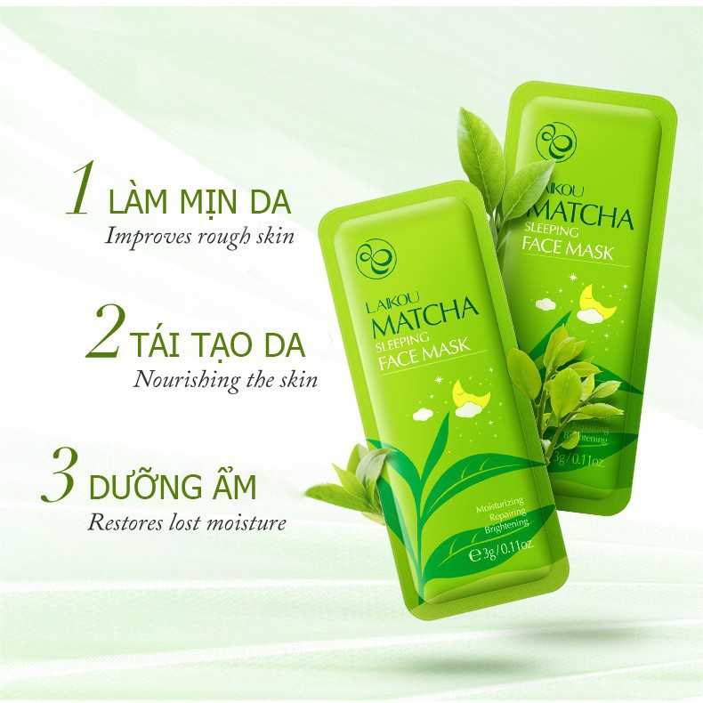 Mặt nạ ngủ Matcha LAIKOU dưỡng ẩm, ngăn lão hóa giảm mụn và ngăn bã nhờn cho da kết hợp phục hồi da Zentop