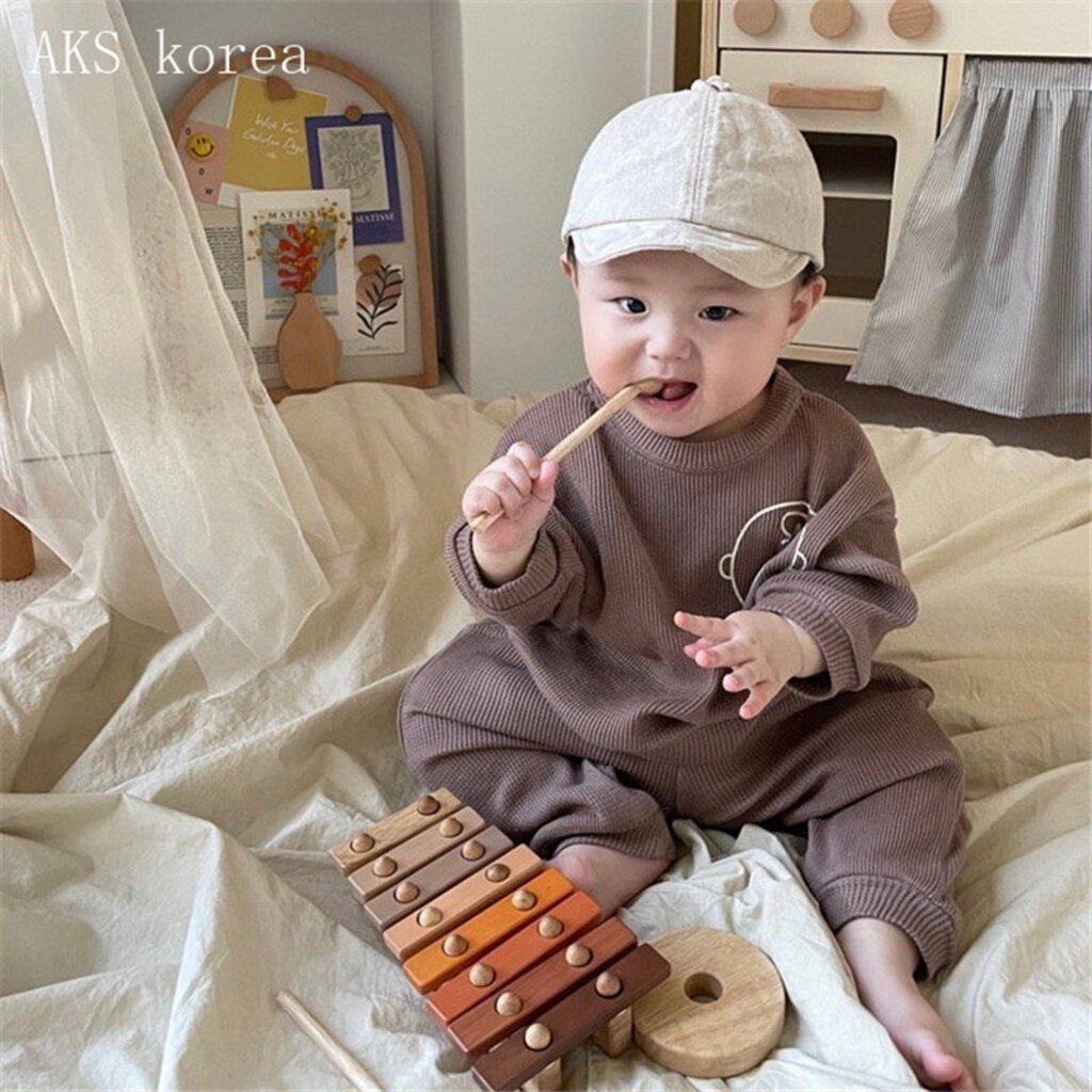 Bộ quần áo dài tay thu đông cho bé trai in chú chó, đồ thu đông cho bé trai thun tổ ong mặc nhà BINBON KIDS 7kg đến 17kg