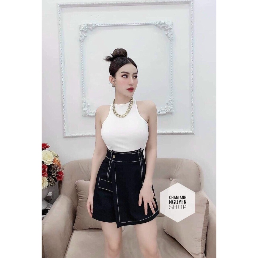 Chân váy chữ A trơn chỉ nổi, chân váy công sở lưng cao cá tính siêu đẹp