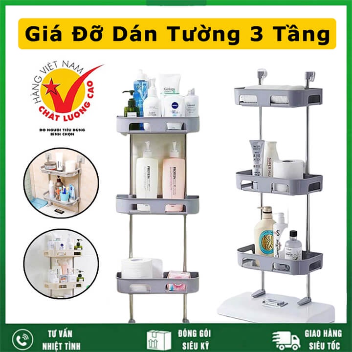 Kệ nhà tắm thông minh dán tường 3 tầng, kệ 3 tầng đa năng để trên bồn cầu nhà vệ sinh Toilet, kệ để gia vị nhà bếp