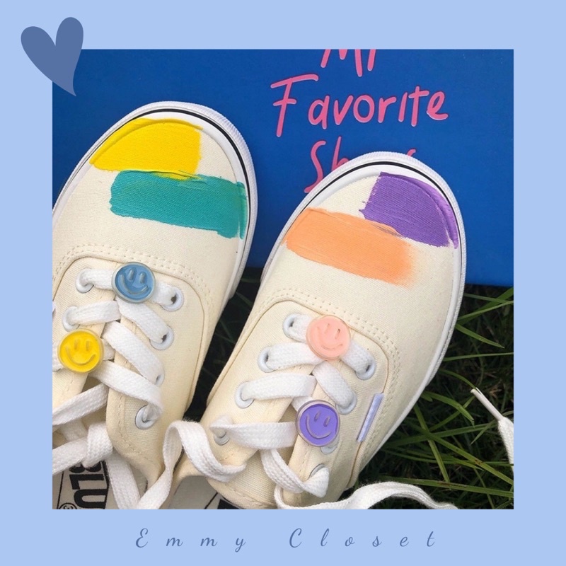 Giày thể thao dáng vans vải canvas nét màu tranh vẽ mặt cười phong cách hàn quốc ullzang (Sẵn sz 39,40)