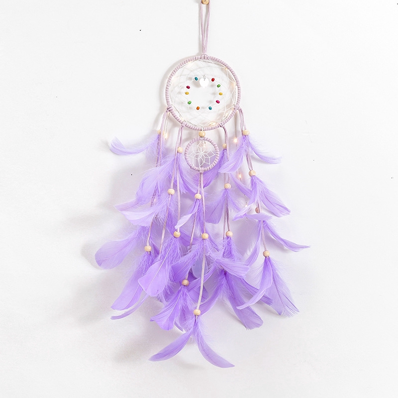 Dreamcatcher Đính Lông Vũ Màu Tím Trắng Kiểu Dáng Thanh Lịch Dùng Trang Trí