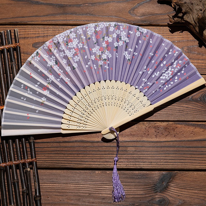 Quạt cổ trang Xám tuyết dây tuyến cổ đại quạt xếp múa cầm tay phong cách Trung Quốc phong cách cổ điển
