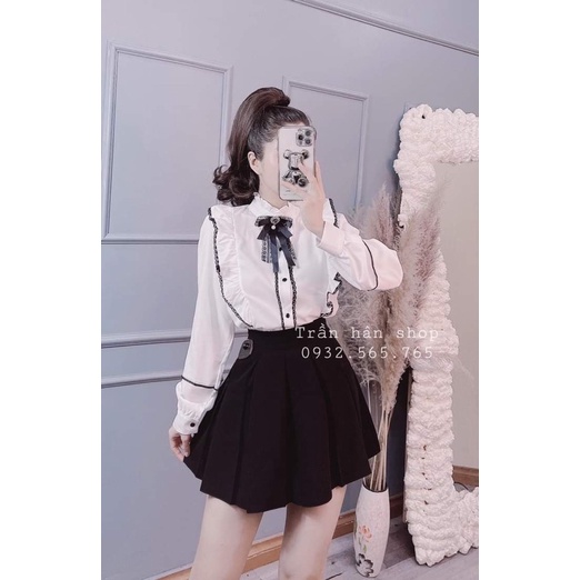 Áo sơ mi viền bèo đen tiểu thư