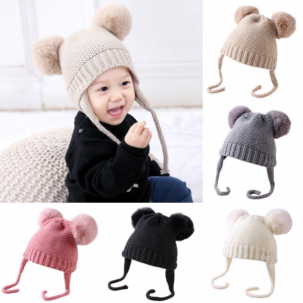 Mũ Beanie Đính Bóng Lông Xù 24 Ấm Áp Mùa Đông Cho Bé
