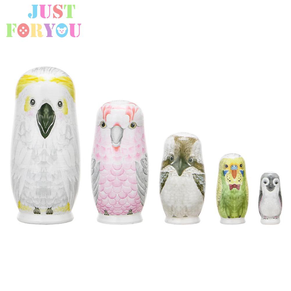 Bộ 5 Búp Bê Nga Matryoshka Hình Chim Cú Bằng Gỗ Vẽ Tay