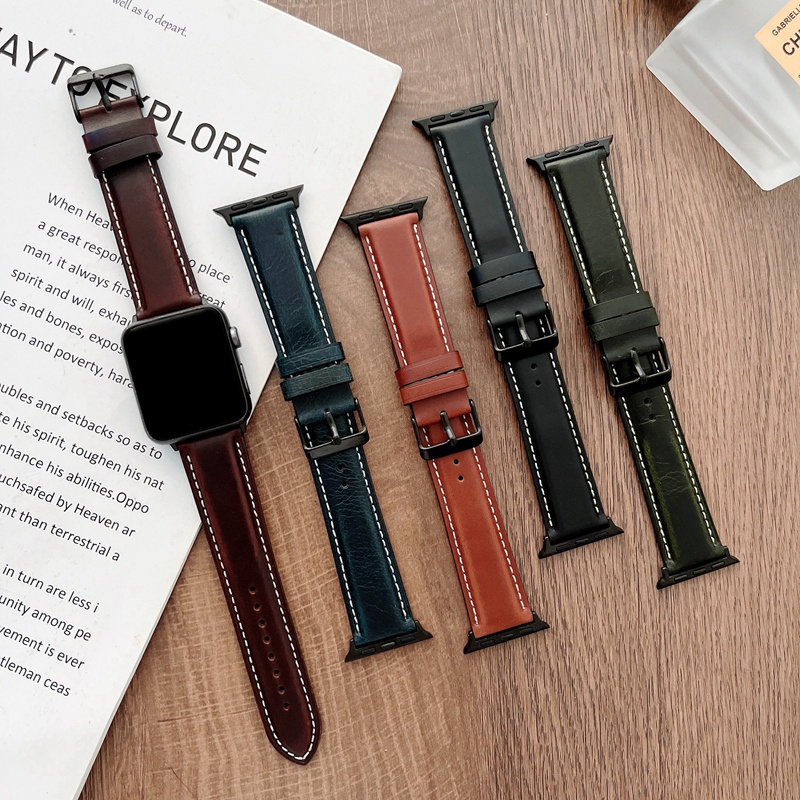 Dây Đeo Bằng Da Thật Cho iwatch series 7 6 5 4 SE 3 2 1 45mm 41mm 40mm 44mm 42mm 38mm
