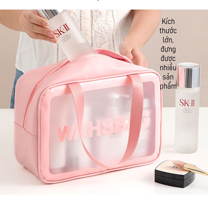 Túi washbag mỹ phẩm du lịch chống thấm nước dễ vệ sinh trong suốt chất liệu da PU đủ size đủ màu