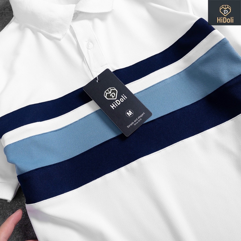 Áo polo nam phối sọc chất thoáng khí thoải mái vải cotton kiểu dáng trẻ trung năng động